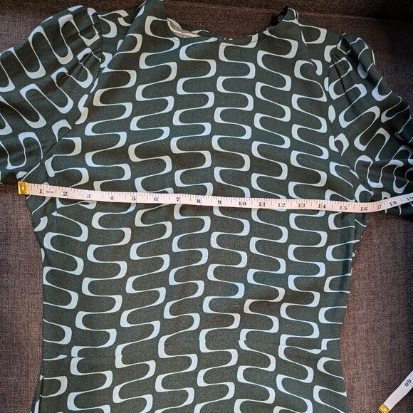 Reformation Port Print Midi Dress | Green Retro Print |  Modest - Picture 6 of 12